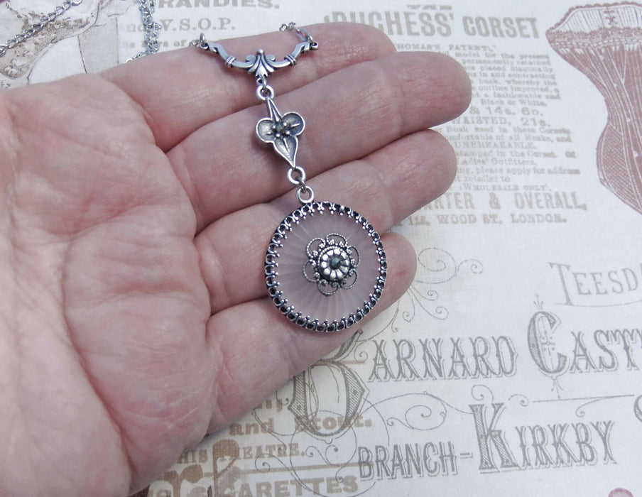 Round Camphor Glass and Marcasite Art Deco Necklace