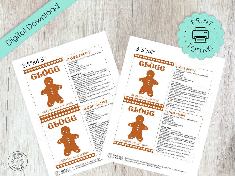 DIY Printable Mulled Wine Bottle Label, Swedish Glögg Bottle Sticker for Christmas Drink, Instant DOWNLOAD