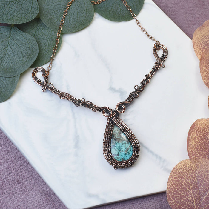Wire Wrapped Copper Necklace with Turquoise
