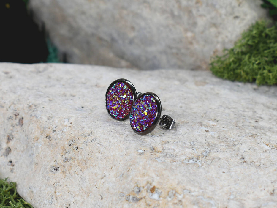 Black Stud Earrings With Resin Cabochon #69