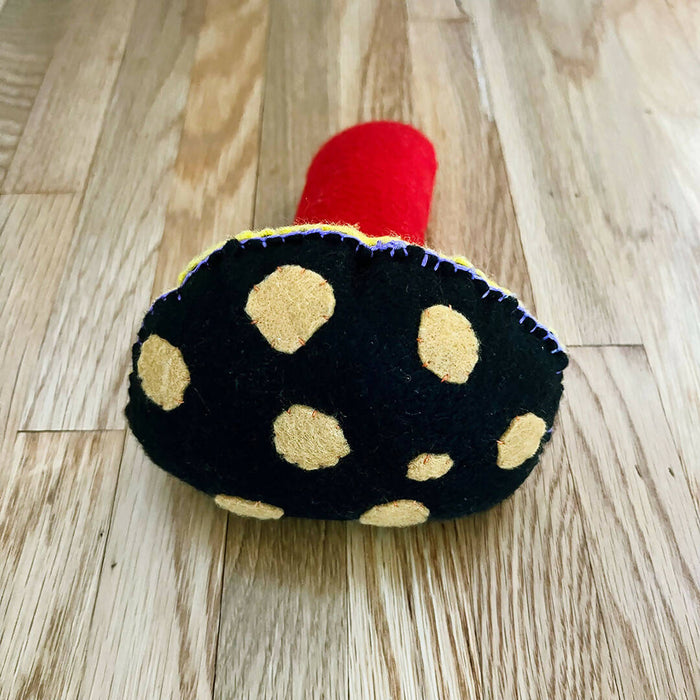 Felt Plush Mushroom - Polypore - Black Yellow Cap, Red Stem