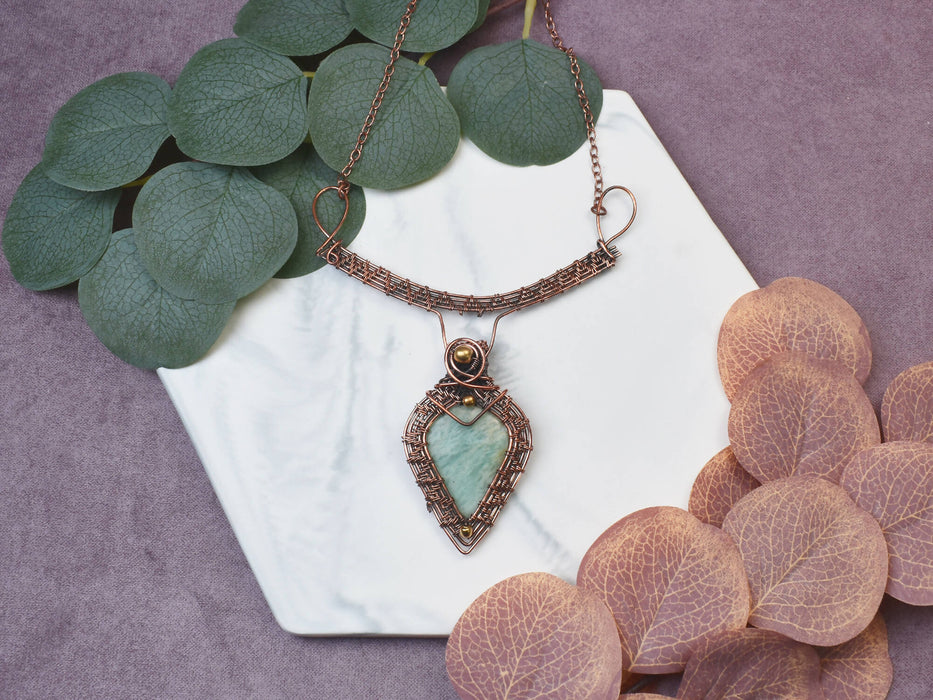 Wire Wrapped Copper Necklace with Amazonite