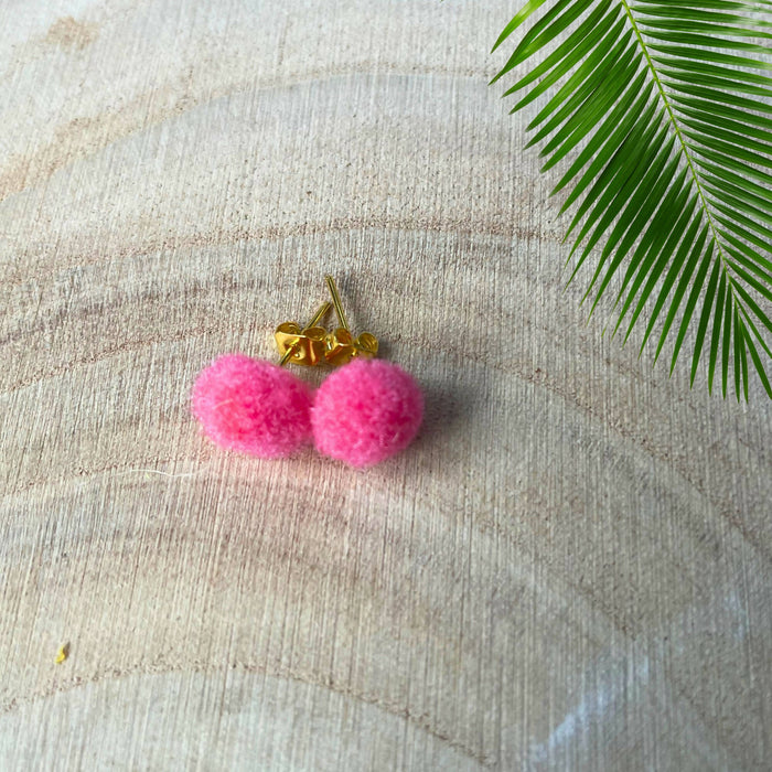 Mini Pom-poms Gold Stud Earrings | Fun Colourful Earrings | Gift for Her