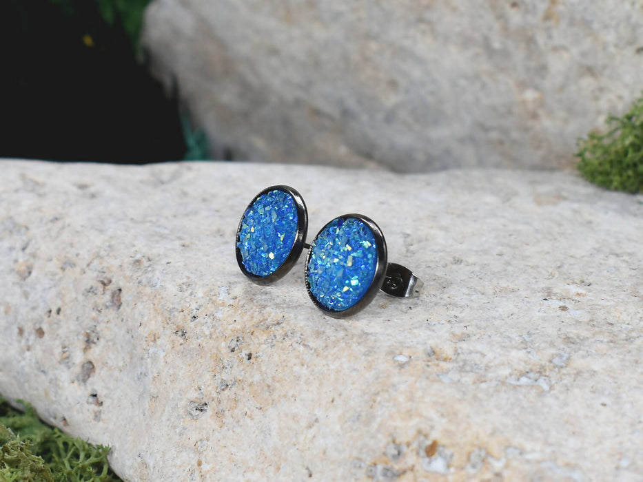 Black Stud Earrings With Resin Cabochon #72