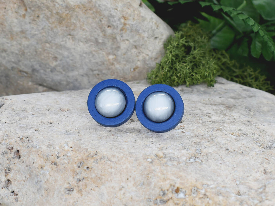 Wood Stud Earrings With Resin Cabochon #53
