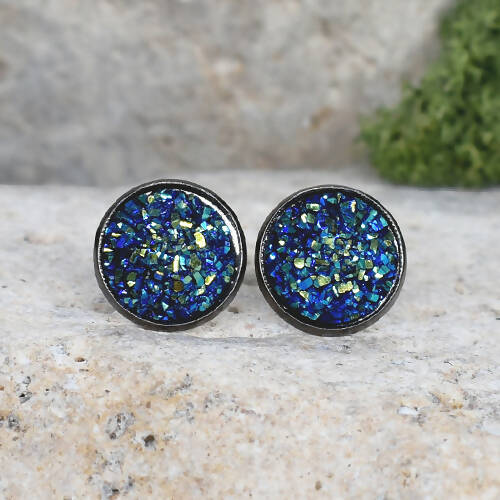 Black Stud Earrings With Resin Cabochon #71