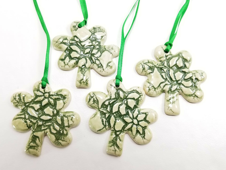 Shamrock St. Patrick's Day Ornament - Pottery Shamrock Ornament