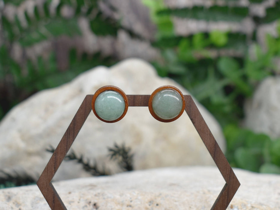 Wood Stud Earrings with Aventurine #118