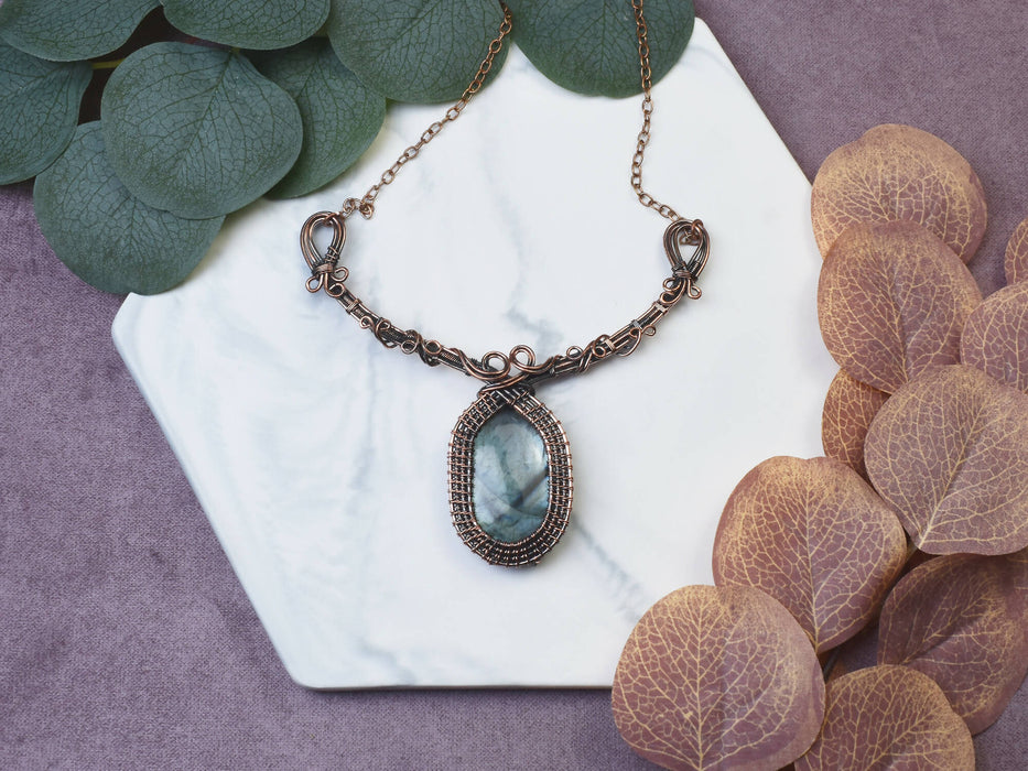 Wire Wrapped Copper Necklace with Labradorite