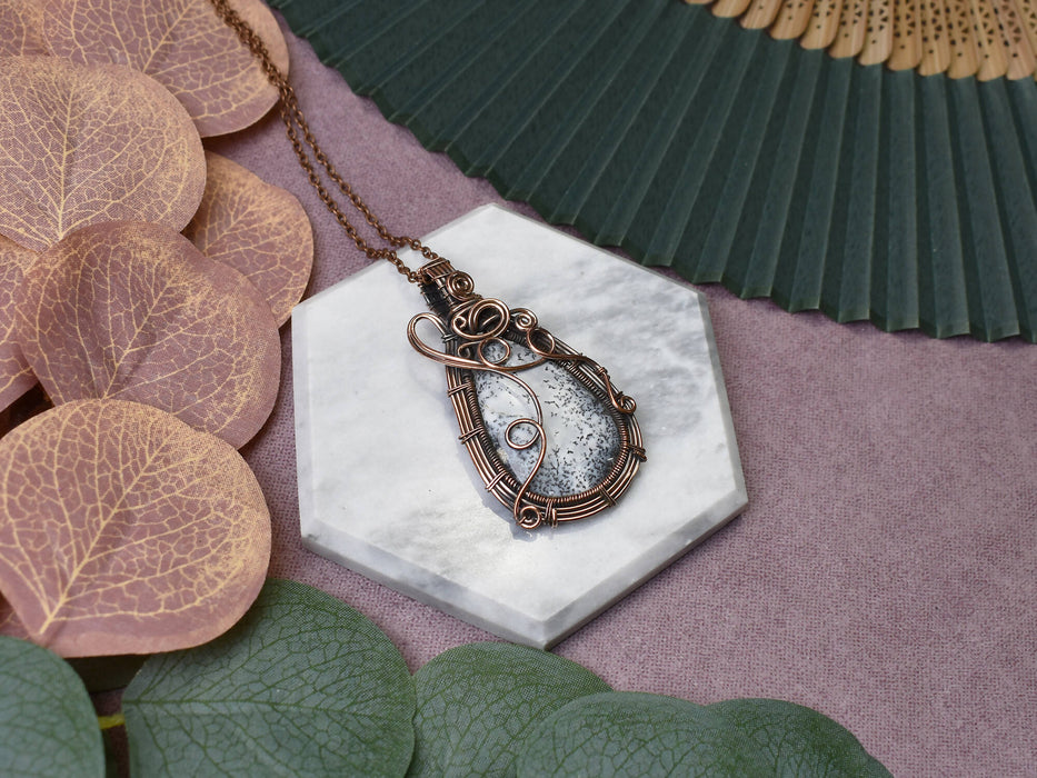 Wire Wrapped Copper Pendant With Dendritic Opal