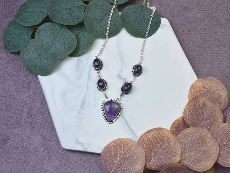 Copper Silver Plated Pendant with Amethysts
