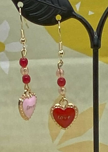 Heart Earrings - Enamel and Glass