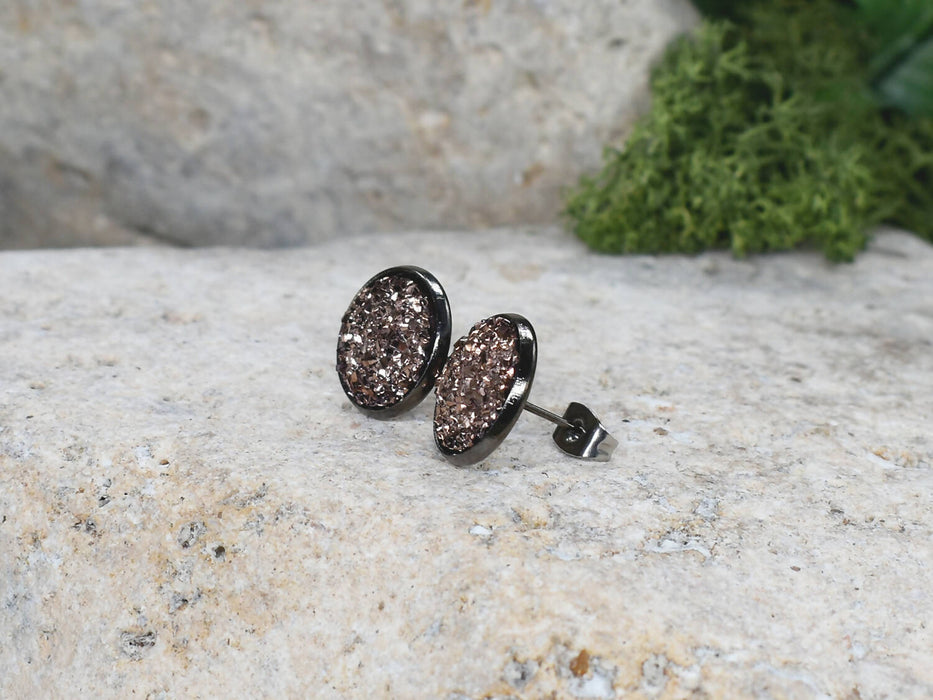 Black Stud Earrings With Resin Druzy #83
