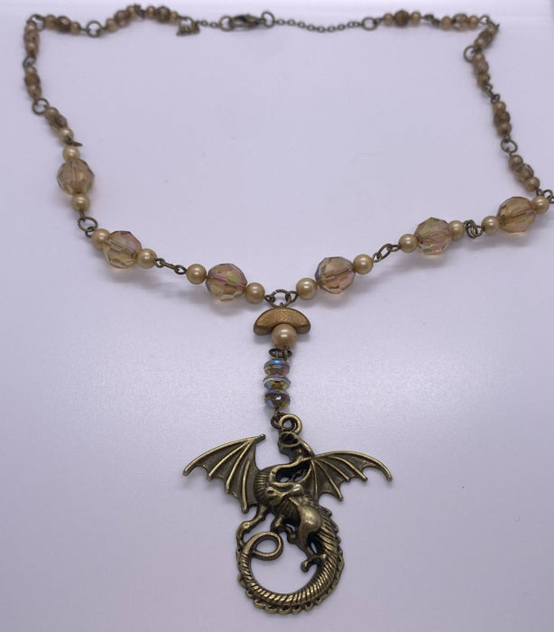 Antiqued Bronze Y-Shaped Dragon Necklace