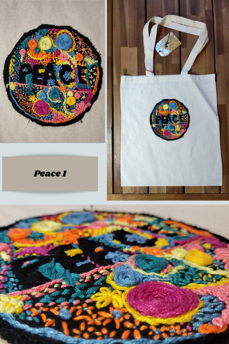 Hand embroidered tote bag - Peace Love & Butterflies collection