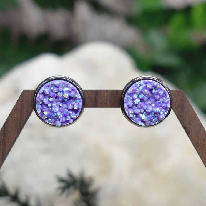 Black Stud Earrings With Resin Druzy #120