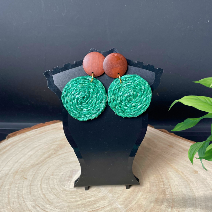 Handwoven Jute and Wood Drop Stud Earrings | Boho Statement Cord Earrings