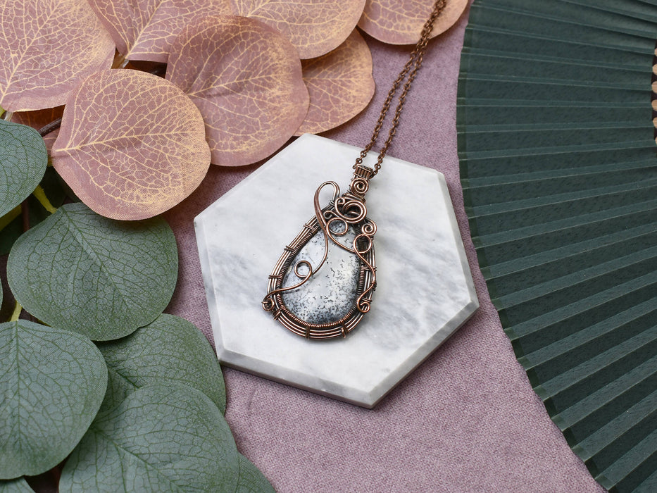 Wire Wrapped Copper Pendant With Dendritic Opal