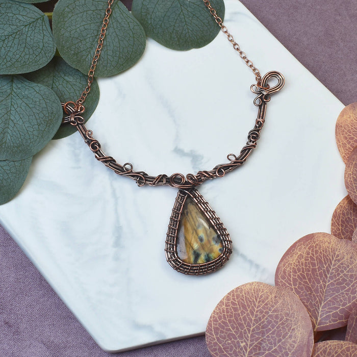 Wire Wrapped Copper Necklace with Labradorite