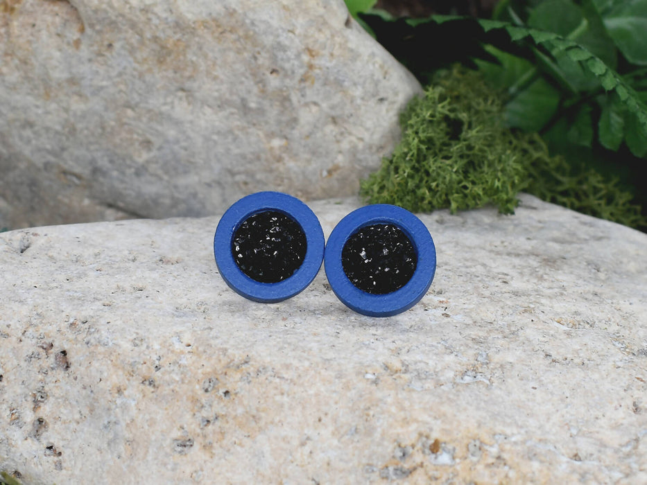 Wood Stud Earrings With Resin Druzy #51