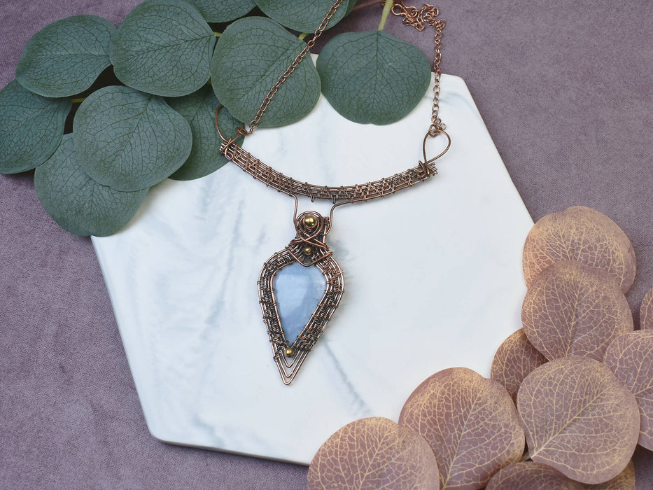Wire Wrapped Copper Necklace with Owyhee Opal