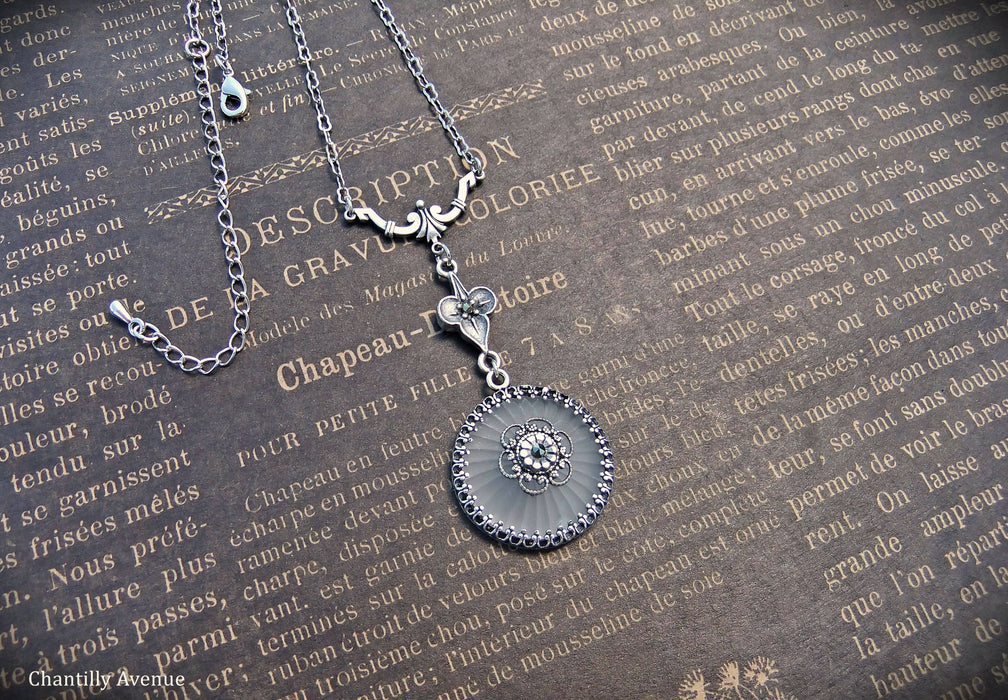 Round Camphor Glass and Marcasite Art Deco Necklace