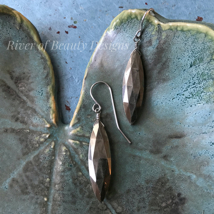 Long Pyrite Drops on Sterling Silver Ear Wires