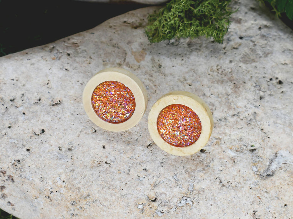 Wood Earrings With Resin Druzy #15