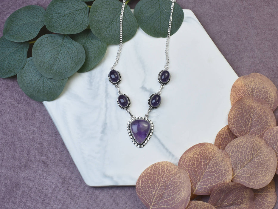 Copper Silver Plated Pendant with Amethysts