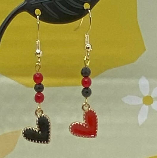 Heart Earrings - Enamel and Glass