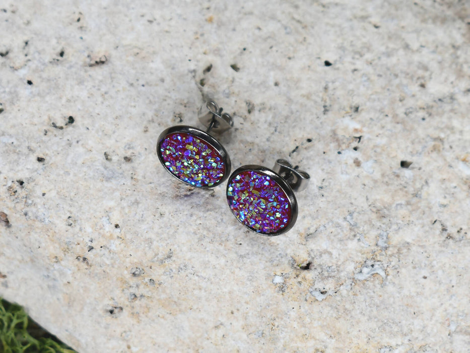 Black Stud Earrings With Resin Cabochon #69