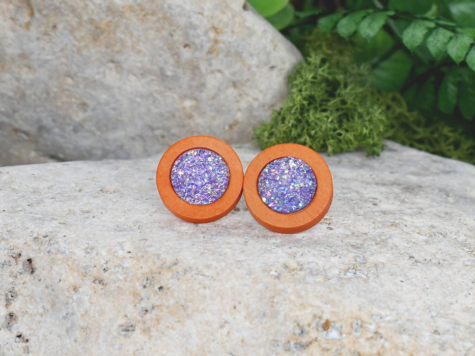Wood Earrings With Resin Druzy #8