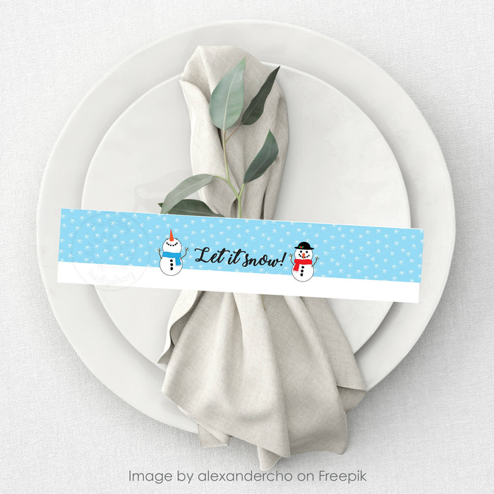 DIY Printable Napkin Ring Holder, Snowman Let it Snow Christmas Party Decorations, Table Setting Instant DOWNLOAD