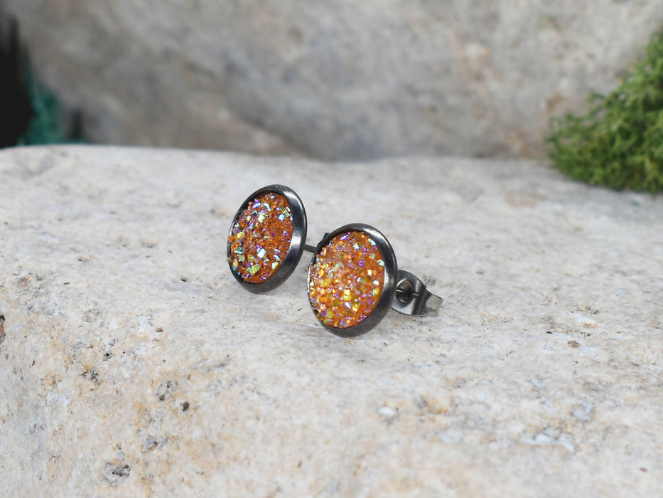 Black Stud Earrings With Resin Cabochon #67