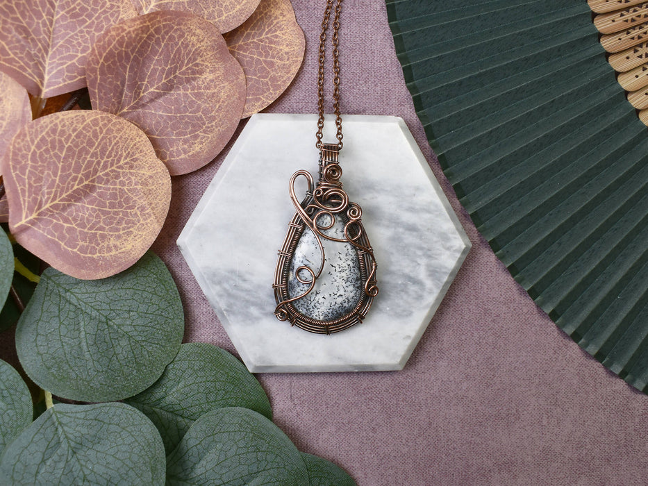 Wire Wrapped Copper Pendant With Dendritic Opal