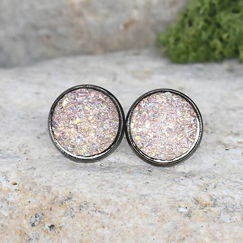 Black Stud Earrings With Resin Druzy #81