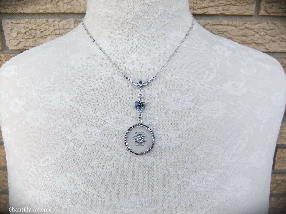 Round Camphor Glass and Marcasite Art Deco Necklace