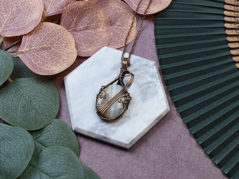 Wire Wrapped Copper Pendant With Botswana Agate