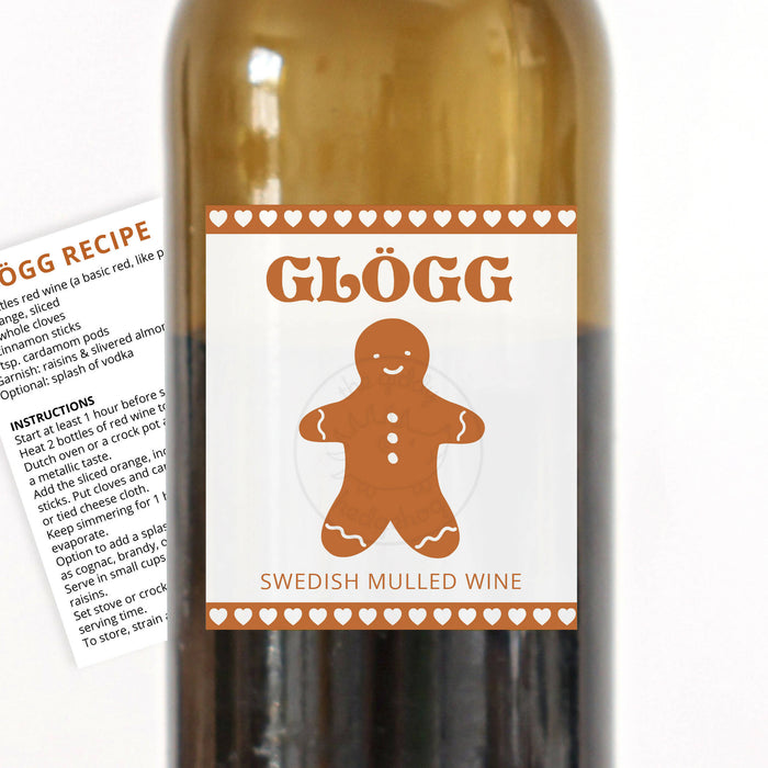 DIY Printable Mulled Wine Bottle Label, Swedish Glögg Bottle Sticker for Christmas Drink, Instant DOWNLOAD