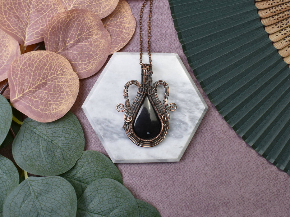 Wire Wrapped Copper Pendant With Black Onyx
