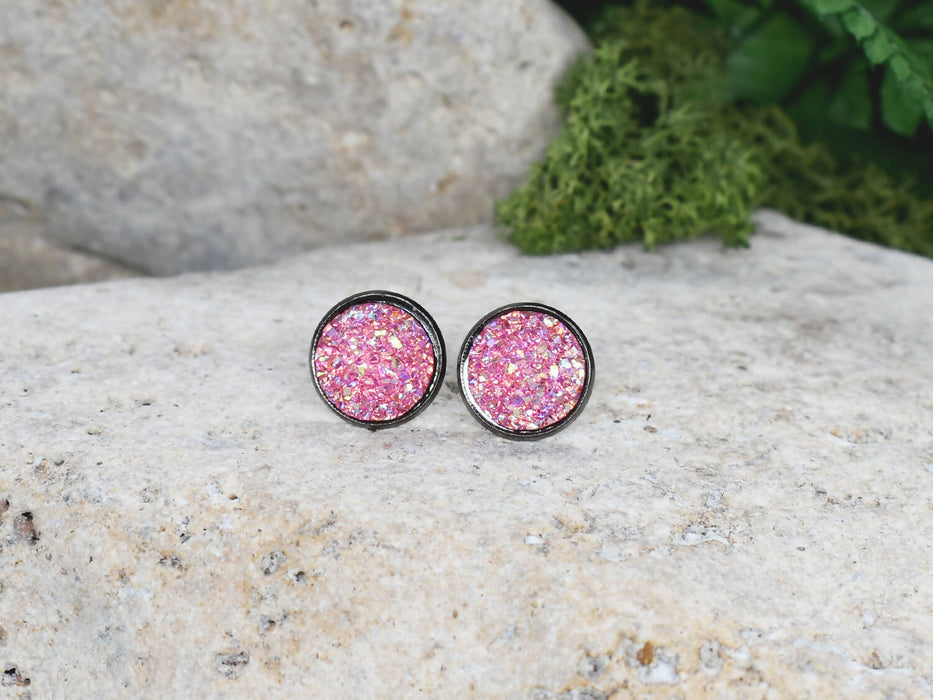 Black Stud Earrings With Resin Druzy #82