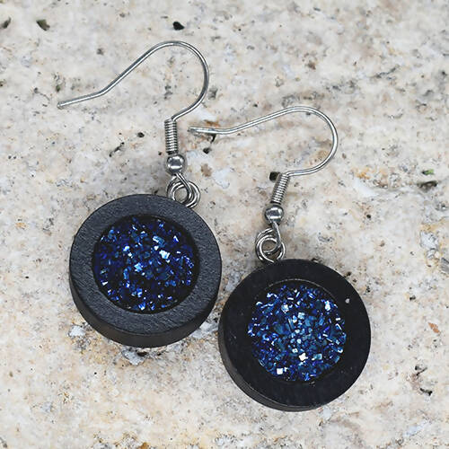 Wood Dangle Earrings With Resin Druzy #41
