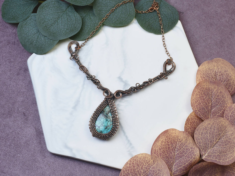 Wire Wrapped Copper Necklace with Turquoise