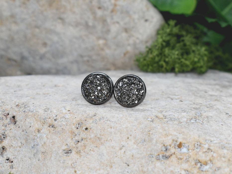 Black Stud Earrings With Resin Cabochon #64