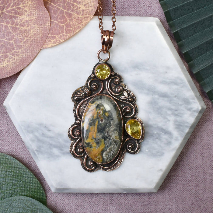 Copper Pendant with Jasper and Citrine