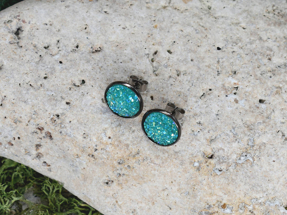 Black Stud Earrings With Resin Cabochon #70