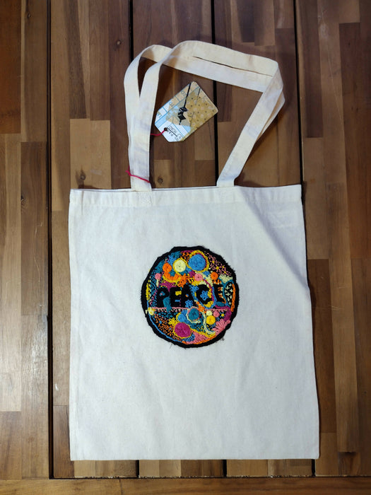 Hand embroidered tote bag - Peace Love & Butterflies collection