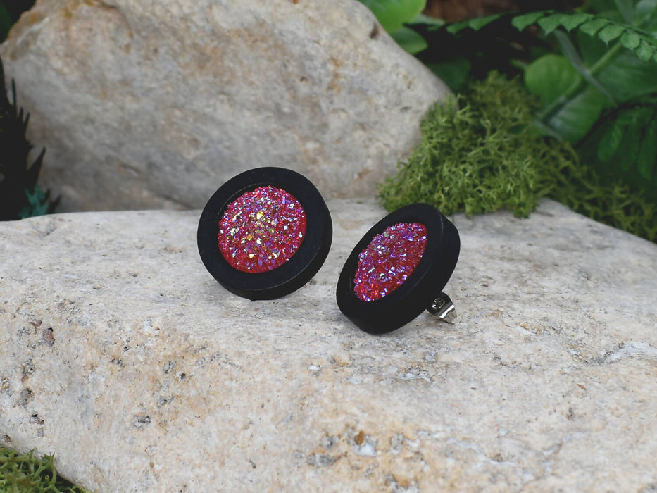 Wood Earrings With Resin Druzy #20