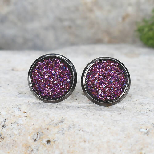 Black Stud Earrings With Resin Cabochon #63