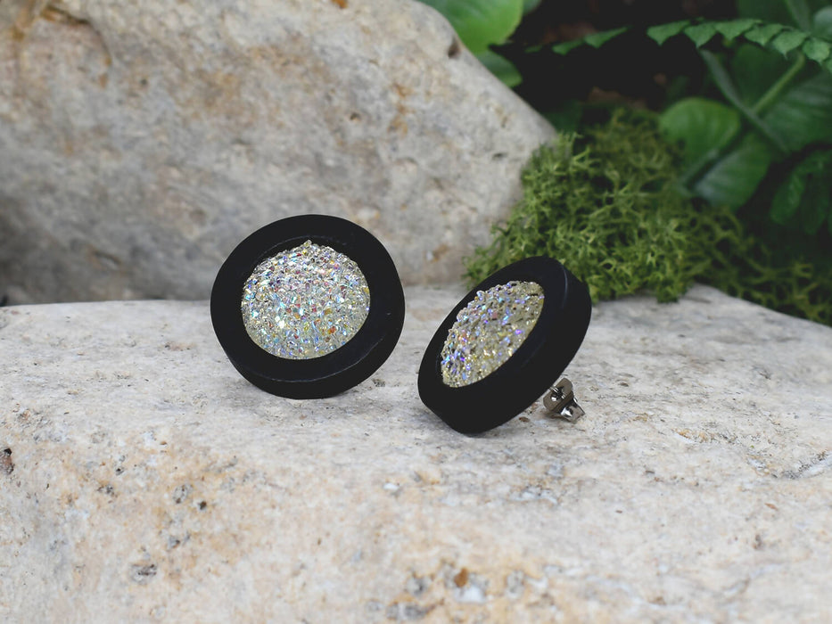 Wood Earrings With Resin Druzy #18